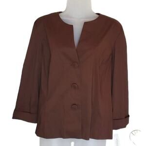 Talbots Collection Stretch Brown 3/4 Sleeve 3 Button Jacket Tie In Back SZ 16